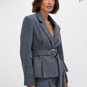Women’s Gray Belted Tailored Blazer Jacket